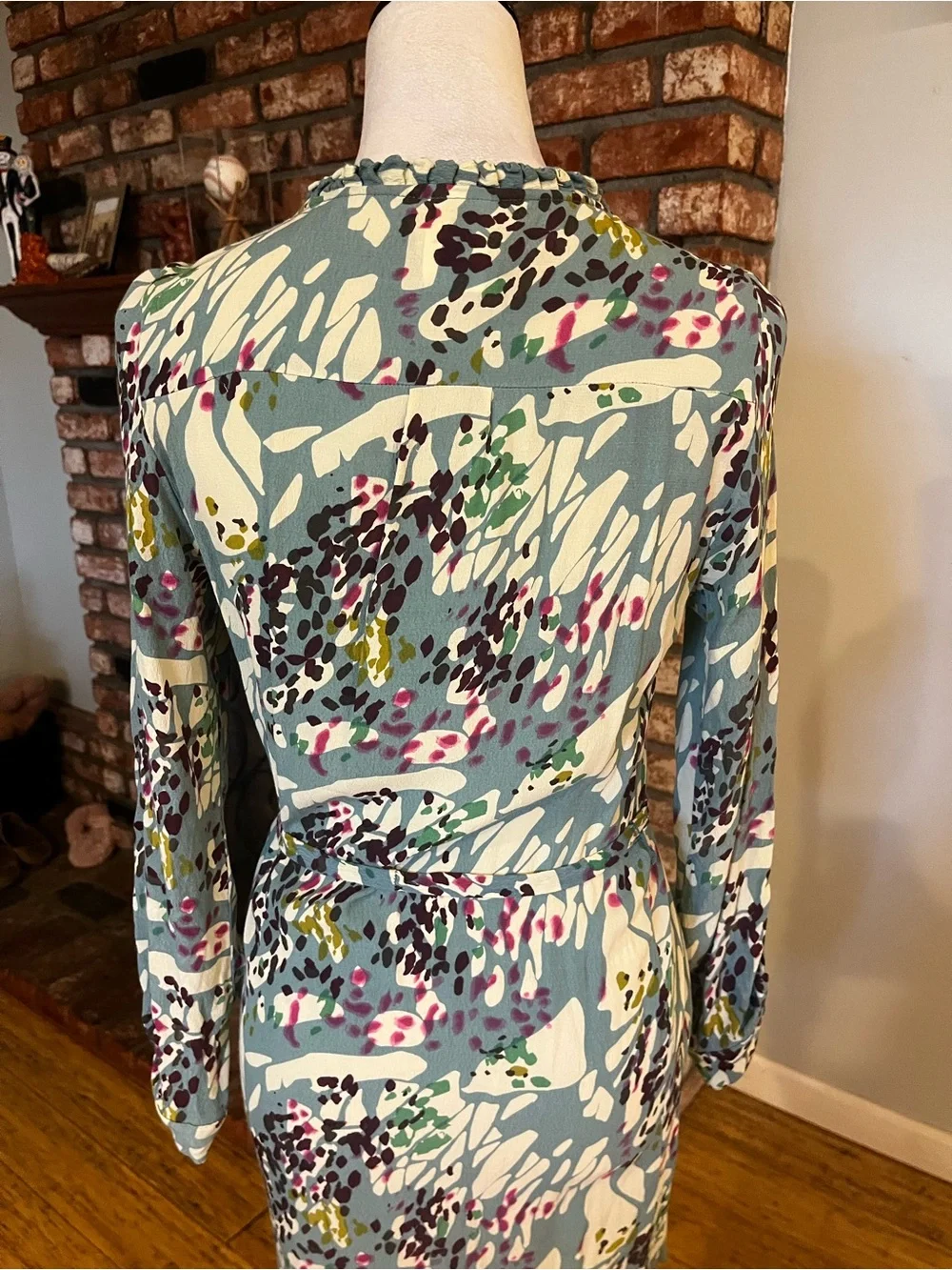 Dolan Anthropologie Abstract Floral Print Button-Front Women's Dress in Teal - Picture 5 of 6